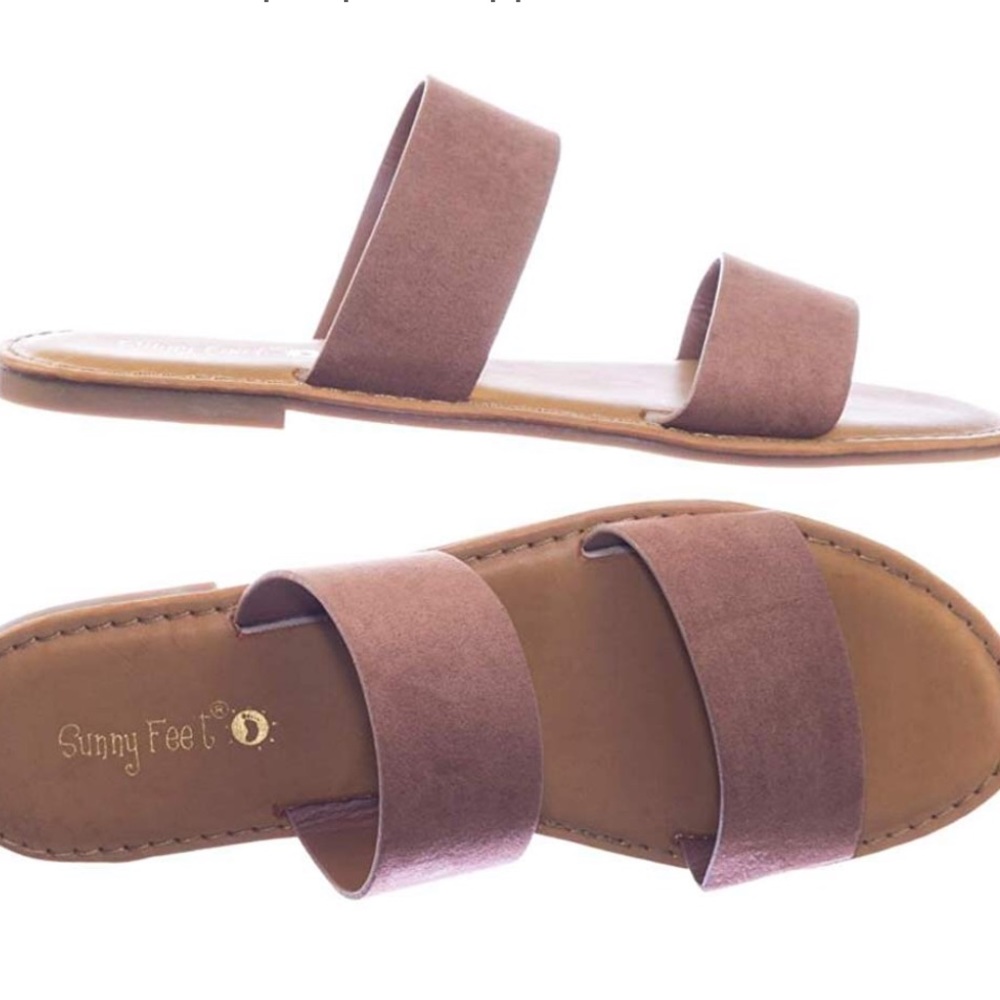 Strappy Double Band Open Toe Slide Sandals - Picture 2 of 9